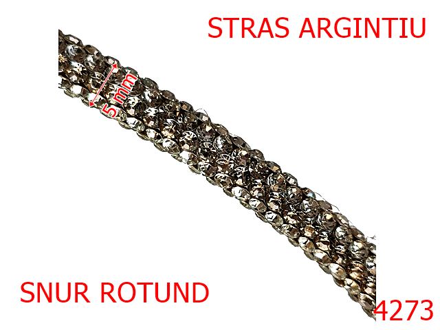 Snur - 4273/Snur rotund cu pietre-5-mm-plastic si cristale--nichel-----