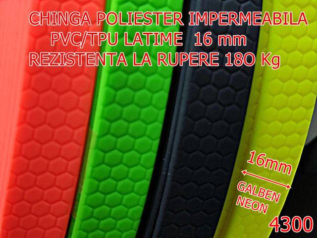 Chinga - 4300/Chinga poliester impermeabila tip biothane-soft-16-mm-pvc-tpu--galben-neon-----