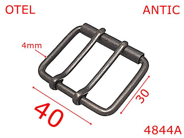 Catarame cu rola si 2 cuie - 4844A/Catarama cu rola si doua cuie pentru genti-40-mm-otel-4-antic-7A3-7A4---