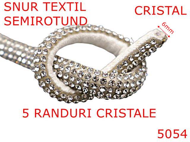 Snur - 5054/Snur textil cu strass-uri  semirotund-6-mm-textil--alb-----