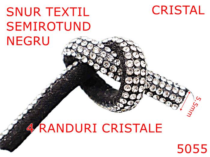 Snur - 5055/Snur textil cu strass-uri  semirotund-5.5-mm-textil--negru-----
