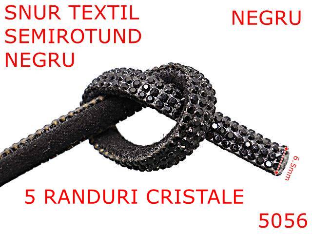 Snur - 5056/Snur textil cu strass-uri  semirotund-6.5-mm-textil--negru-----