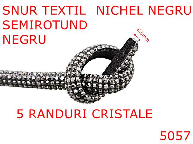 Snur - 5057/Snur textil cu strass-uri  semirotund-6.5-mm-textil--nichel negru-----