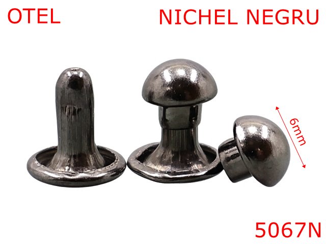 Bumbi ornamentali - 5067N/Bumb semirotund pentru marochinarie si incaltaminte-6-mm-otel--nichel negru-----