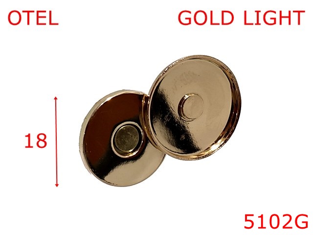 Magneti - 5102G/Magnet subtire cu capac pentru posete si genti-18-mm-otel-3-gold light-----