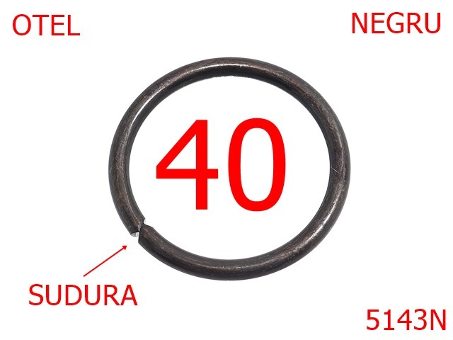 Inele sudate - 5143N/Inel rotund sudat  pentru marochinarie-40-mm-otel-5-negru-4i5----