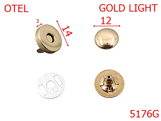 Magneti - 5176G/Magnet Cu Rivet Pentru Marochinarie-14-mm-otel--gold light-----