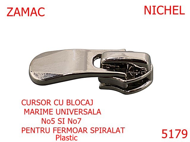 Noutati - 5179/Cursor Universal 5-7 Cu Blocaj Pentru Fermoar Spiralat-No5-7--zamac--nichel-----