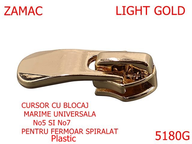 Noutati - 5180G/Cursor Universal 5-7 Cu Blocaj Pentru Fermoar Spiralat-No5-7--zamac--gold light-----