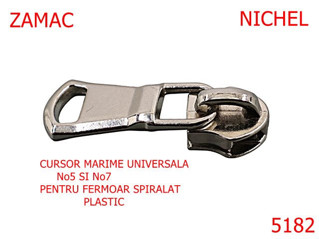 Noutati - 5182/Cursor Universal 5-7 Pentru Fermoar Spiralat-No5-7--zamac--nichel-----