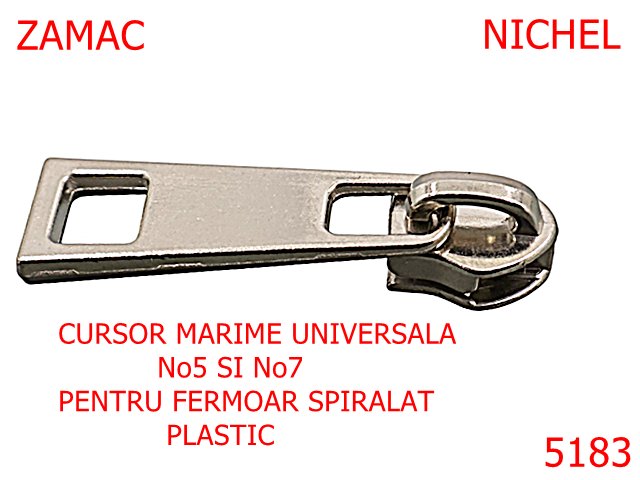 Noutati - 5183/Cursor Universal 5-7 Pentru Fermoar Spiralat-No5-7--zamac--nichel-----
