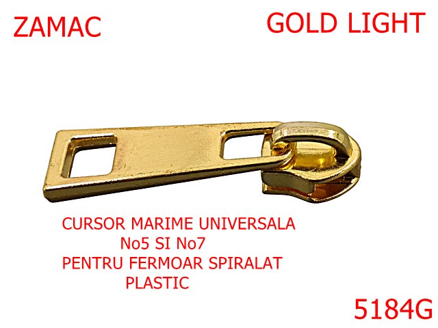 Noutati - 5184G/Cursor Universal 5-7 Pentru Fermoar Spiralat-No5-7--zamac--gold light-----