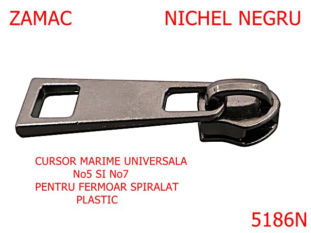 Noutati - 5186N/Cursor Universal 5-7 Pentru Fermoar Spiralat-No5-7--zamac--nichel negru-----