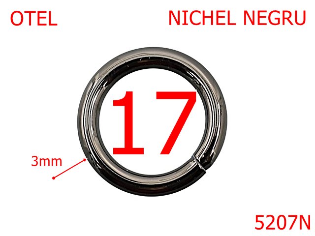 Noutati - 5207N/Inel Rotund Marochinarie  ,Pielarie-17-mm-otel-3-nichel negru-----