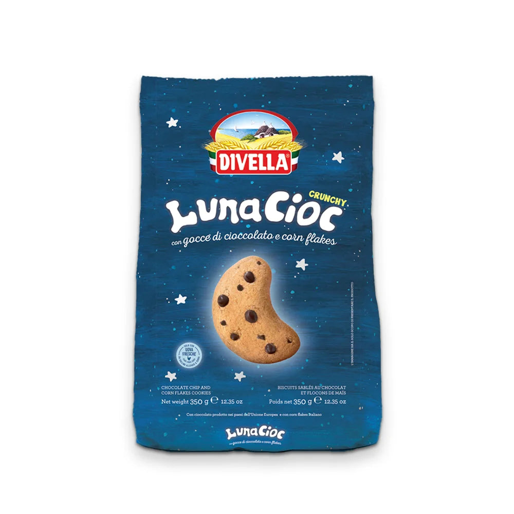 Cookies - Biscuiti LunaCioc cu Fulgi de Ciocolata si Corn Flakes, Divella, 350gr