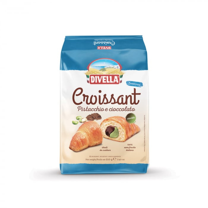 Food Items - DIVELLA Croissant fistic și ciocolată - 210gr x 5 bucati - Fantasie del Mattino