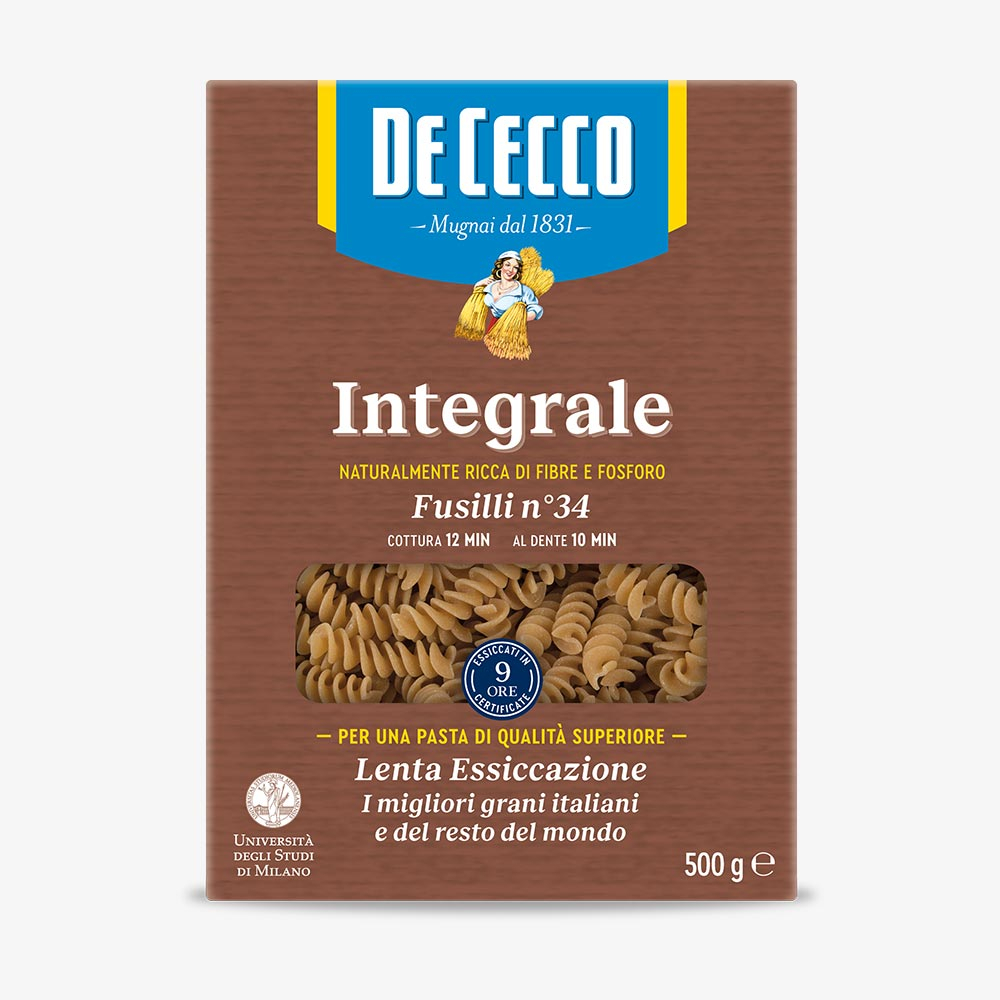 Food Items - Paste integrale De Cecco, Fusilli nr. 34, 500 g