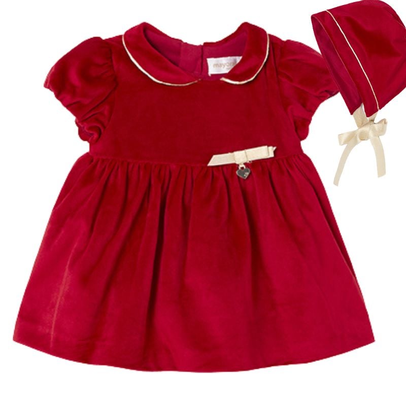 Haine  Incaltaminte Accesorii - Rochie catifea + boneta - Rosu - Mayoral  1-2 luni