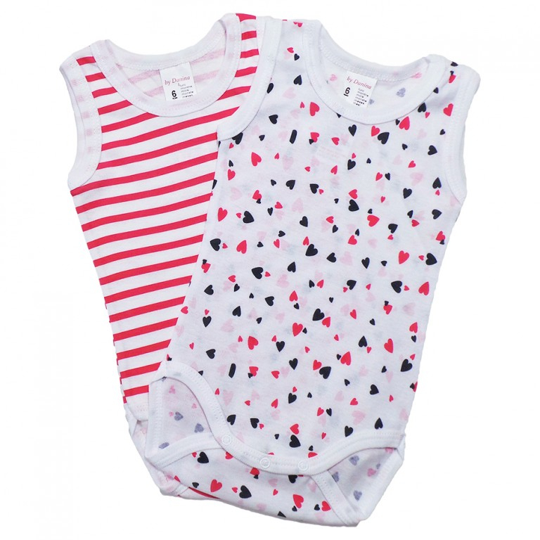 Haine  Incaltaminte Accesorii - Set 2 body maiou cu imprimeu - Inimioare/ Linii 2 ani